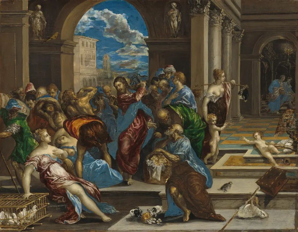 Christ Driving the Money Changers from the Temple in Detail El Greco